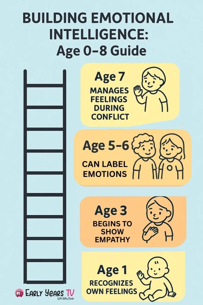 Guide to building emotional intelligence from ages 0 to 8, with age-specific milestones and strategies for early development