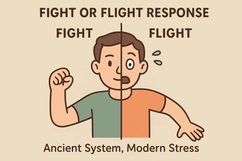 Fight or flight response explained as a survival mechanism causing stress in modern life