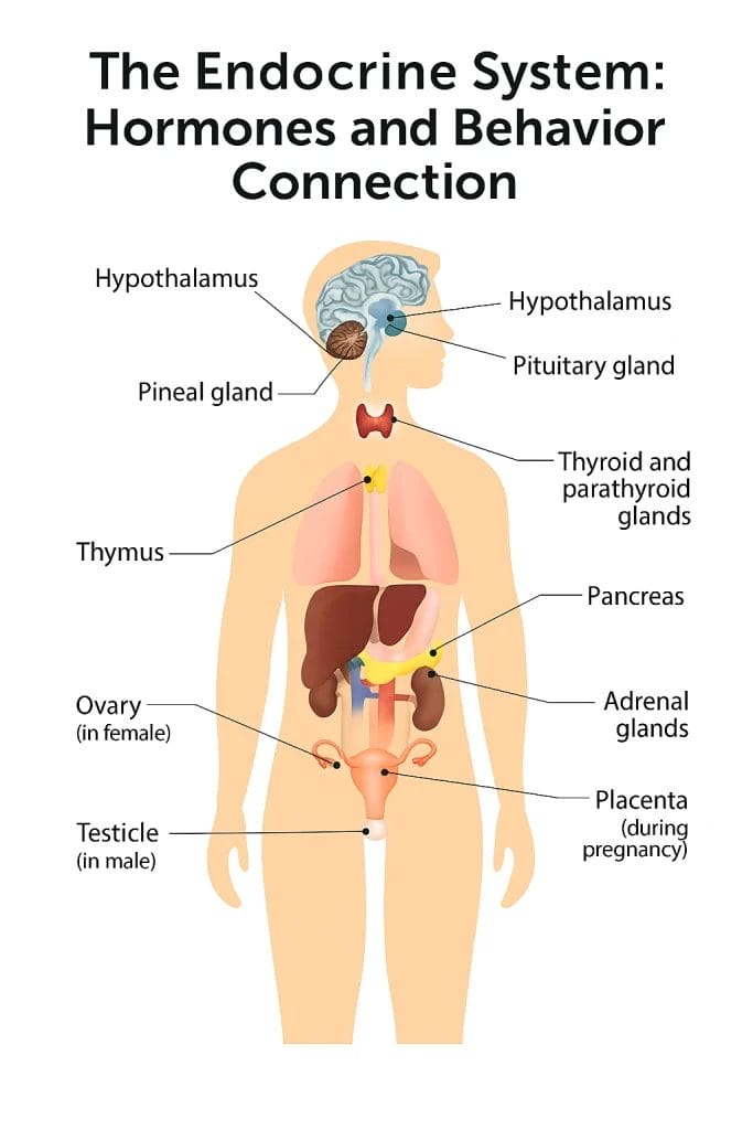 Endocrine system overview showing hormone-behavior connections