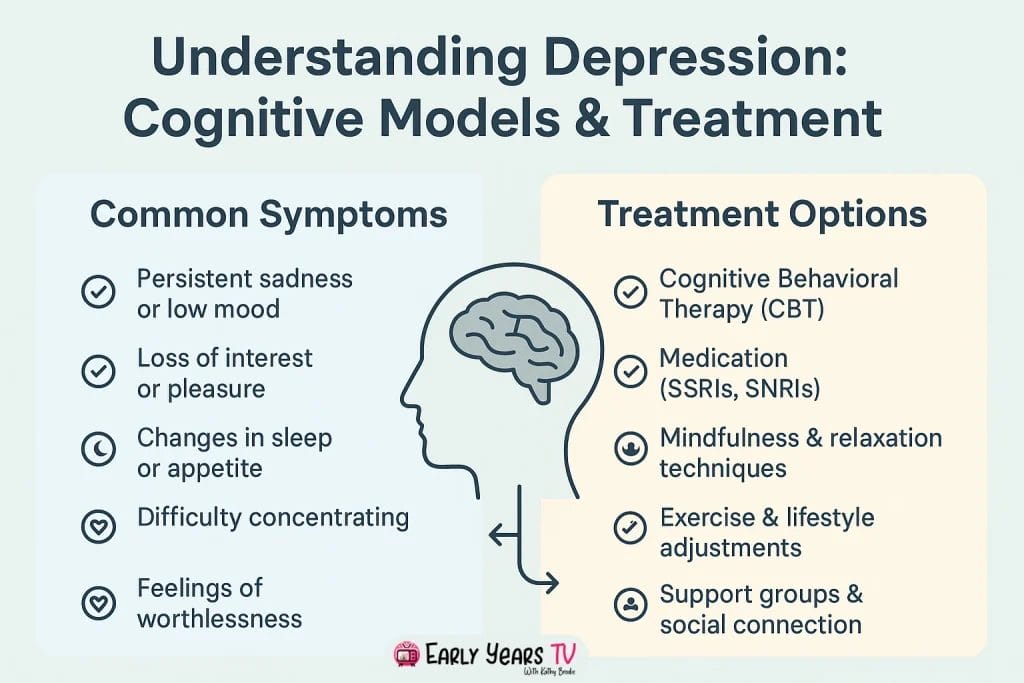 Understanding depression symptoms and treatments based on cognitive models and therapeutic approaches.