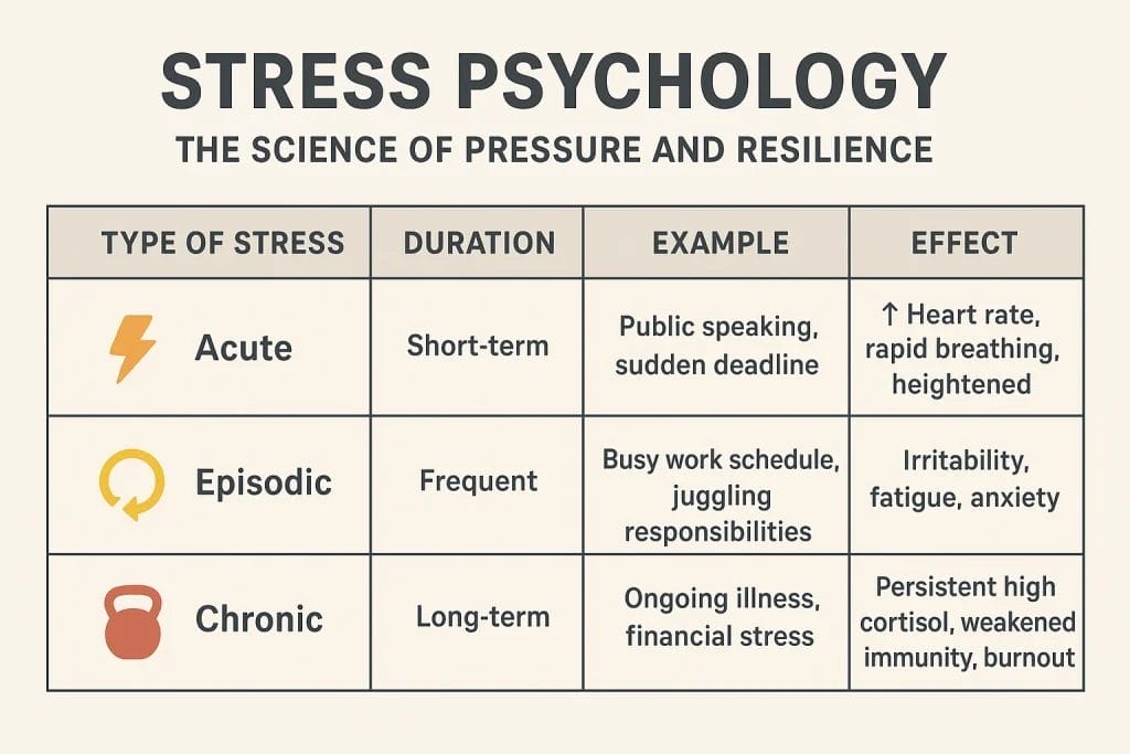 Stress psychology explained: types of stress and strategies for resilience under pressure.