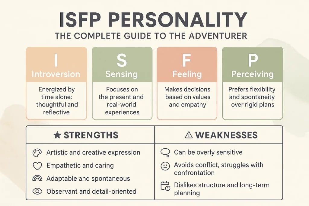 ISFP personality guide exploring traits, strengths, and weaknesses of the Adventurer type