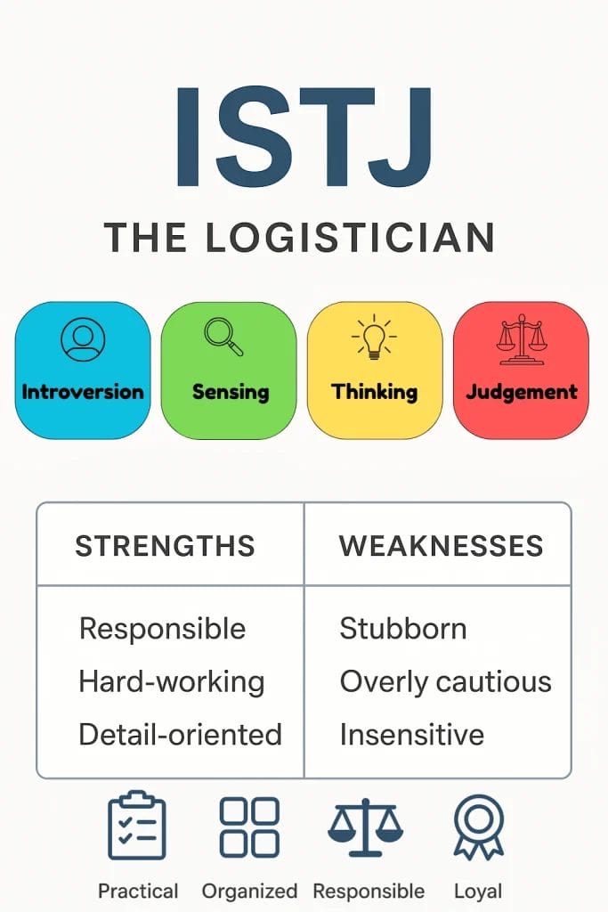 ISTJ personality type explained — traits, strengths, weaknesses, and relationships of the Logistician