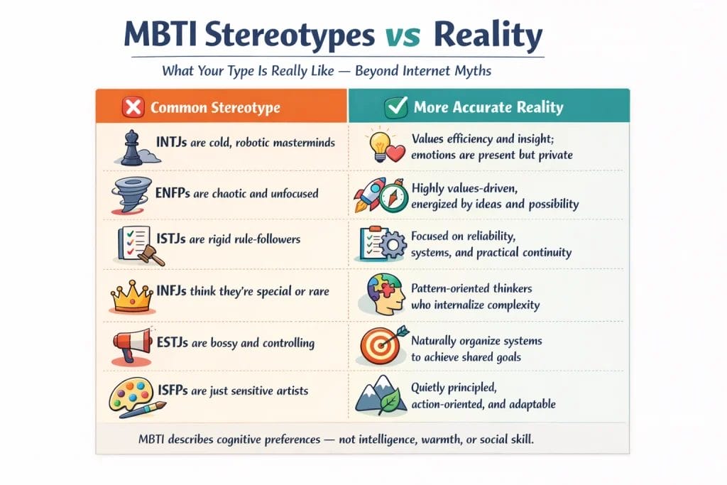 MBTI stereotypes vs reality explained, showing what each type is really like beyond common myths.